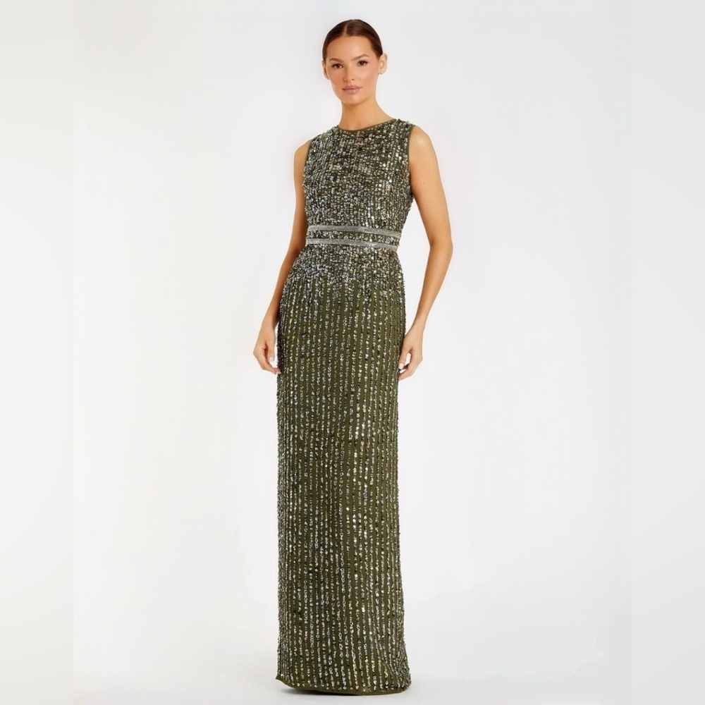 Mac Duggal Sequined High Neck Sleeveless Column Gown